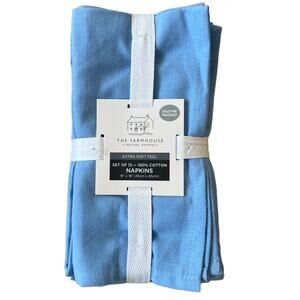 12pc Rachel Ashwell Farmhouse Cotton Dinner Napkins 18x18 Blue NEW
